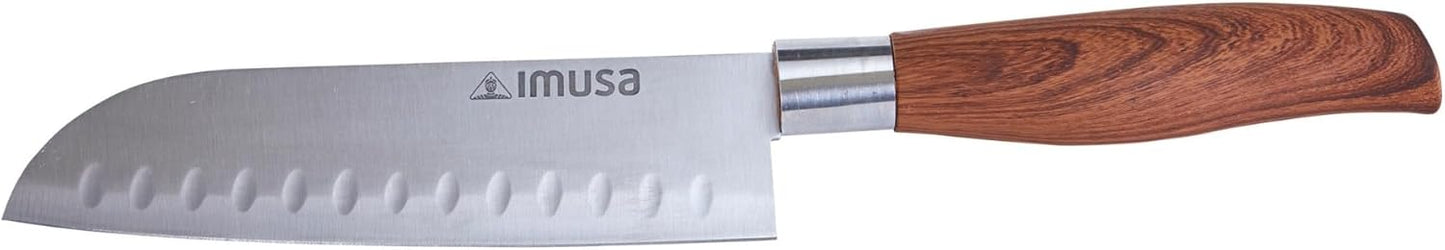 IMUSA 6 Inch Chef Stainless Steel Santoku Knife with Woodlook Handle | Mirror-Polished Finish, Ergonomic Soft-Touch Grip, Ideal for Cutting, Great for Everyday Kitchen Use