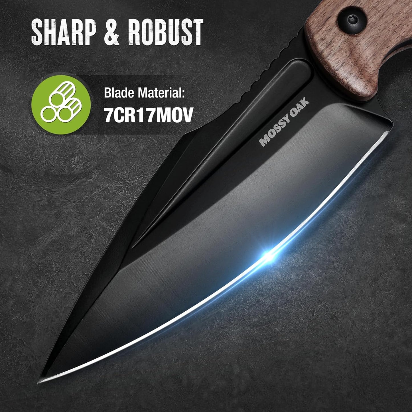 8.5" Full-tang Fixed Blade Knife with Sheath (G10 Handle-Brown) | Stainless Steel Blade; Outdoor Knives for Survival, Camping, Hiking