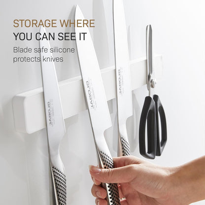 Home Magnetic Knife Holder Wall Mount – Strong Magnet Kitchen Knife Strip With Silicone Blade Protection, Easy Installation, Multi-Purpose Organizer For Kitchen, Bathroom & Workspace