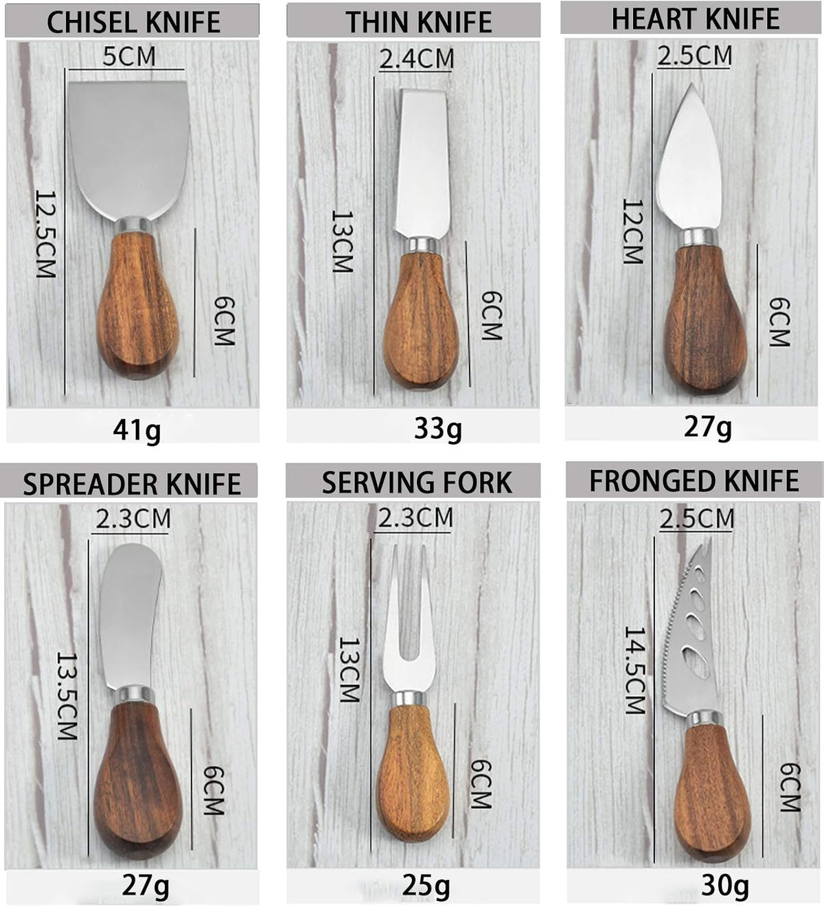 Cheese Knives Set, 6-Piece Stainless Steel Cheese Knife Collection with Cheese Slicer Cheese Cutter Cheese Fork,Cheese Spreading Knife for Charcuterie Boards and Cutlery Gift Set