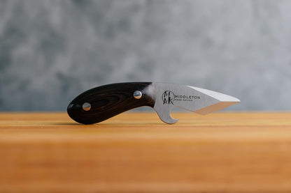 Brew Shucker Oyster Knife with Bottle Opener, Walnut | Convenient built-in bottle opener makes this sleek tool great for parties, backyard oyster roasts, and social gatherings.