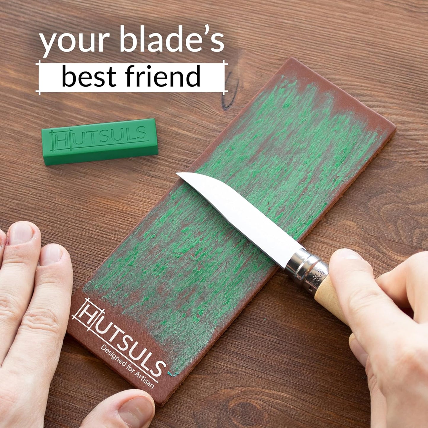 Brown Leather Strop with Compound - Get Razor-Sharp Edges with Stropping Kit, Green Honing Compound & Vegetable Tanned Two Sided Knife Sharpener Step-by-Step Guide Included
