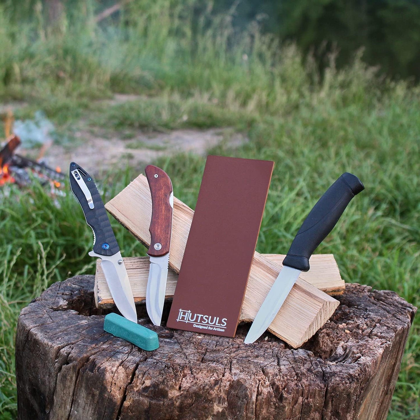 Brown Leather Strop with Compound - Get Razor-Sharp Edges with Stropping Kit, Green Honing Compound & Vegetable Tanned Two Sided Knife Sharpener Step-by-Step Guide Included