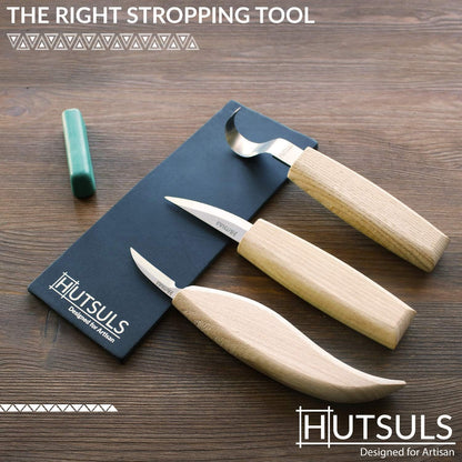 Brown Leather Strop with Compound - Get Razor-Sharp Edges with Stropping Kit, Green Honing Compound & Vegetable Tanned Two Sided Knife Sharpener Step-by-Step Guide Included