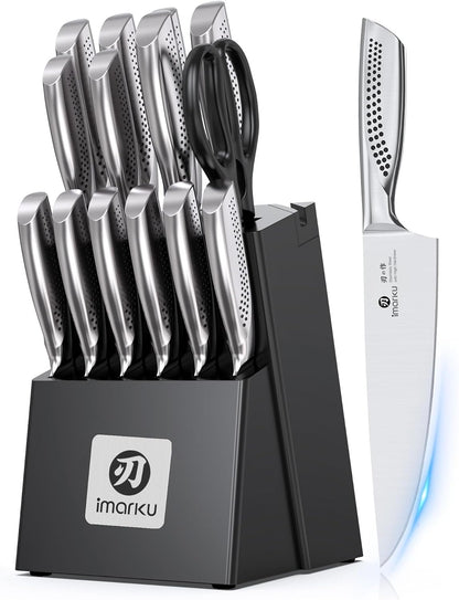 Knife Set with Block, Built-In Sharpener, Stainless Steel,Pink | Kitchen Knife Set With Block, Ergonomic Non-Slip Handles, Durable Steel Blades And Balanced Design For Comfortable Prep