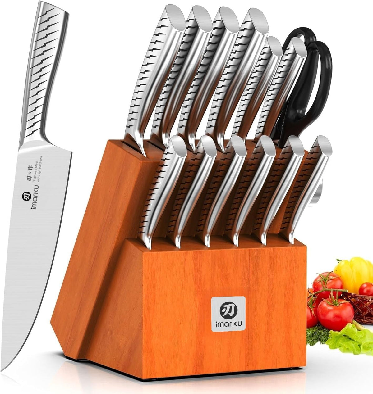 Knife Set with Block, Built-In Sharpener, Stainless Steel,Pink | Kitchen Knife Set With Block, Ergonomic Non-Slip Handles, Durable Steel Blades And Balanced Design For Comfortable Prep