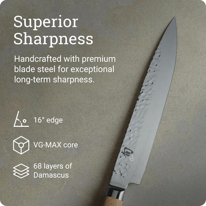 Premier Blonde 9.5" Slicing Knife | Handcrafted Japanese Meat Slicing Knife, VG-MAX Core, Damascus Stainless Steel Cladding, Pakkawood Handle