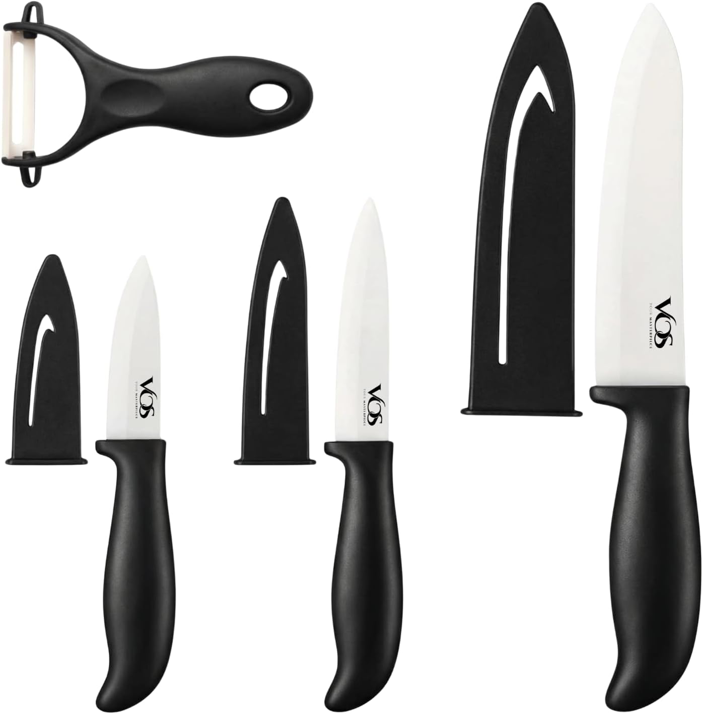 Ceramic Knife Set in Elegant Gift Box, Ceramic Knives Set For Kitchen, Ultra Sharp Kitchen Knife Set with Covers, 4" 5" 6" Paring, Santoku & Chef Knife, Lightweight, Dishwasher safe (Black Handle)