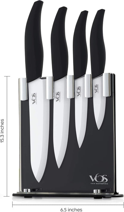 Ceramic Knife Set in Elegant Gift Box, Ceramic Knives Set For Kitchen, Ultra Sharp Kitchen Knife Set with Covers, 4" 5" 6" Paring, Santoku & Chef Knife, Lightweight, Dishwasher safe (Black Handle)