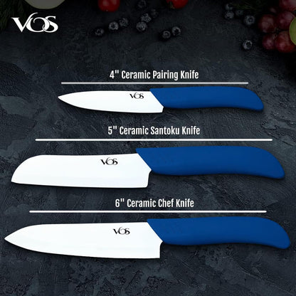 Ceramic Knife Set in Elegant Gift Box, Ceramic Knives Set For Kitchen, Ultra Sharp Kitchen Knife Set with Covers, 4" 5" 6" Paring, Santoku & Chef Knife, Lightweight, Dishwasher safe (Black Handle)