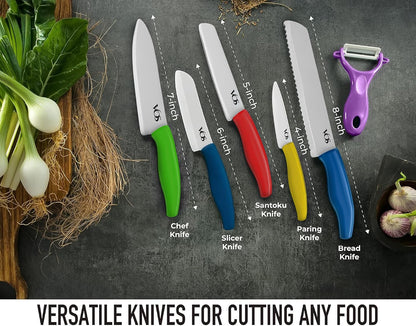 Ceramic Knife Set in Elegant Gift Box, Ceramic Knives Set For Kitchen, Ultra Sharp Kitchen Knife Set with Covers, 4" 5" 6" Paring, Santoku & Chef Knife, Lightweight, Dishwasher safe (Black Handle)