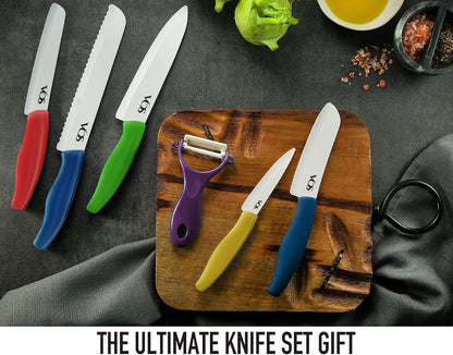 Ceramic Knife Set in Elegant Gift Box, Ceramic Knives Set For Kitchen, Ultra Sharp Kitchen Knife Set with Covers, 4" 5" 6" Paring, Santoku & Chef Knife, Lightweight, Dishwasher safe (Black Handle)
