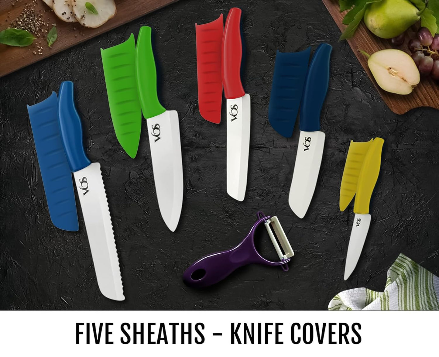 Ceramic Knife Set in Elegant Gift Box, Ceramic Knives Set For Kitchen, Ultra Sharp Kitchen Knife Set with Covers, 4" 5" 6" Paring, Santoku & Chef Knife, Lightweight, Dishwasher safe (Black Handle)