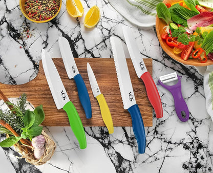 Ceramic Knife Set in Elegant Gift Box, Ceramic Knives Set For Kitchen, Ultra Sharp Kitchen Knife Set with Covers, 4" 5" 6" Paring, Santoku & Chef Knife, Lightweight, Dishwasher safe (Black Handle)