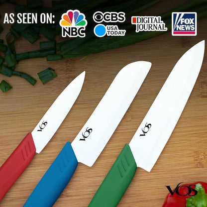 Ceramic Knife Set in Elegant Gift Box, Ceramic Knives Set For Kitchen, Ultra Sharp Kitchen Knife Set with Covers, 4" 5" 6" Paring, Santoku & Chef Knife, Lightweight, Dishwasher safe (Black Handle)