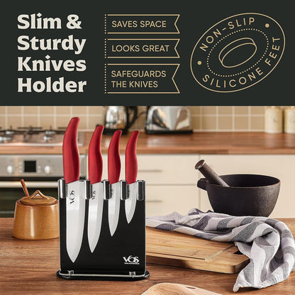 Ceramic Knife Set in Elegant Gift Box, Ceramic Knives Set For Kitchen, Ultra Sharp Kitchen Knife Set with Covers, 4" 5" 6" Paring, Santoku & Chef Knife, Lightweight, Dishwasher safe (Black Handle)