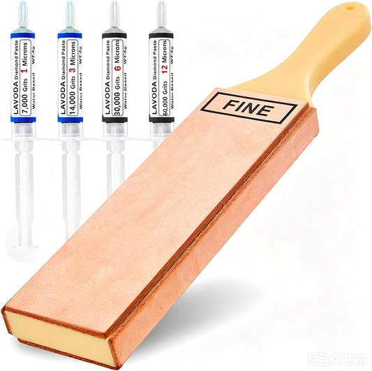4-Sided Leather Strop with Diamond Polishing Compound, Extra Large 15.7"x3", Thickened Water Buffalo, Stropping Kit for Chef's Knife Sharpening and Woodworking-Chisel/Plane Honing Mirror Edge