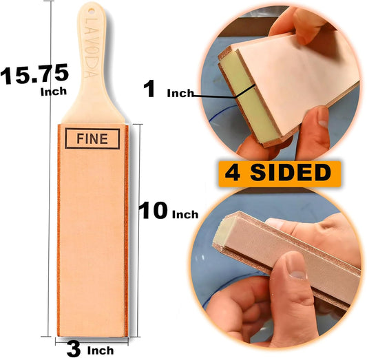 4-Sided Leather Strop with Diamond Polishing Compound, Extra Large 15.7"x3", Thickened Water Buffalo, Stropping Kit for Chef's Knife Sharpening and Woodworking-Chisel/Plane Honing Mirror Edge