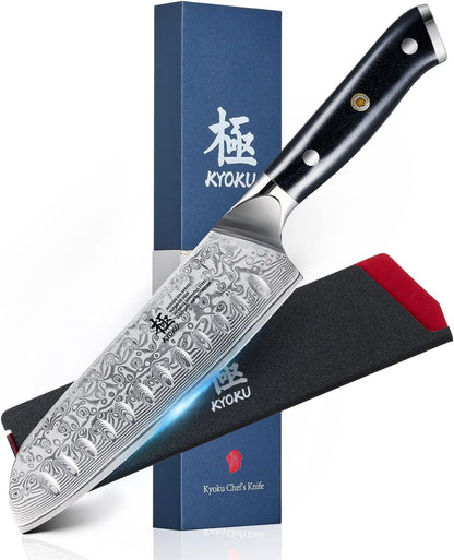 Gin Series 7" Santoku Knife, Japanese Chef Knife VG10 Damascus Stainless Steel Kitchen Knife with Silver Ion Blade G10 Handle Mosaic Pin