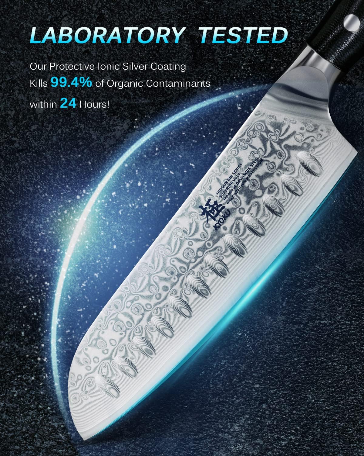 Gin Series 7" Santoku Knife, Japanese Chef Knife VG10 Damascus Stainless Steel Kitchen Knife with Silver Ion Blade G10 Handle Mosaic Pin