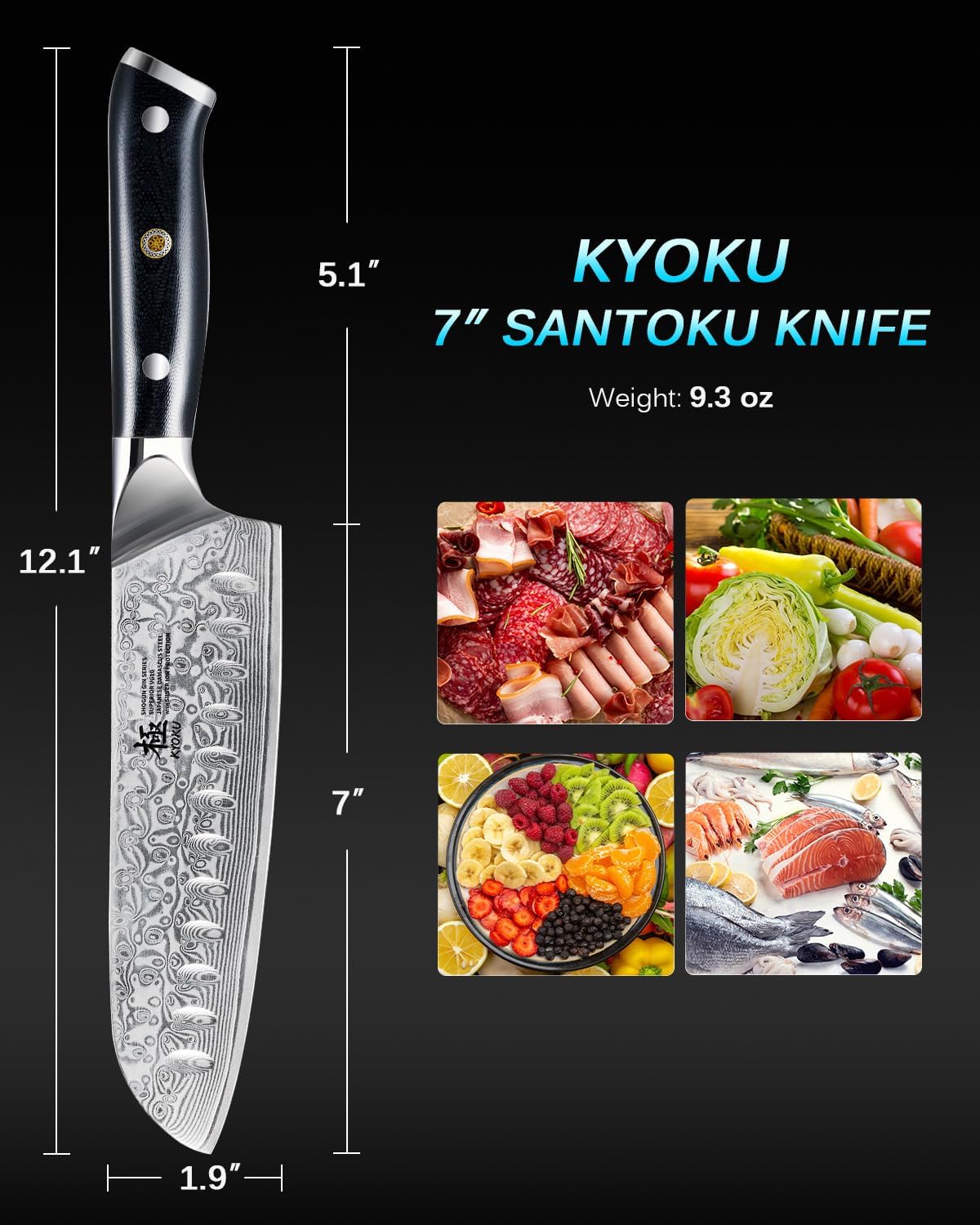 Gin Series 7" Santoku Knife, Japanese Chef Knife VG10 Damascus Stainless Steel Kitchen Knife with Silver Ion Blade G10 Handle Mosaic Pin