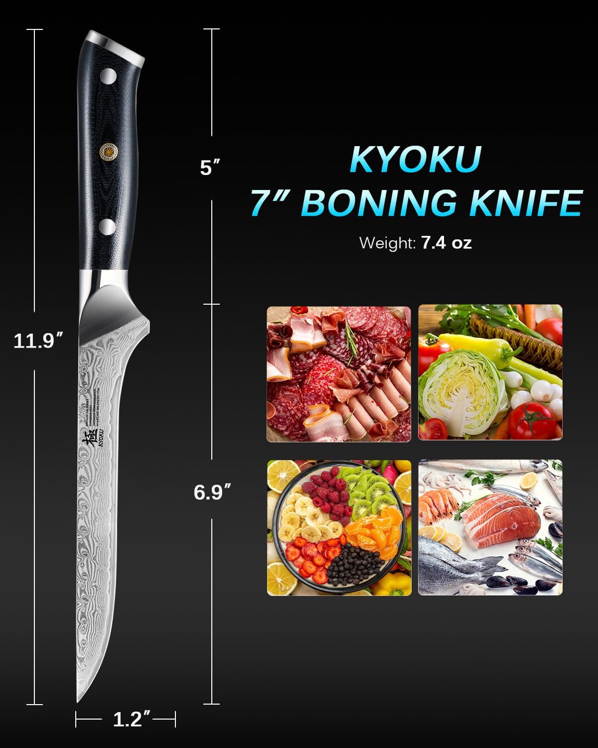 Gin Series 7" Santoku Knife, Japanese Chef Knife VG10 Damascus Stainless Steel Kitchen Knife with Silver Ion Blade G10 Handle Mosaic Pin
