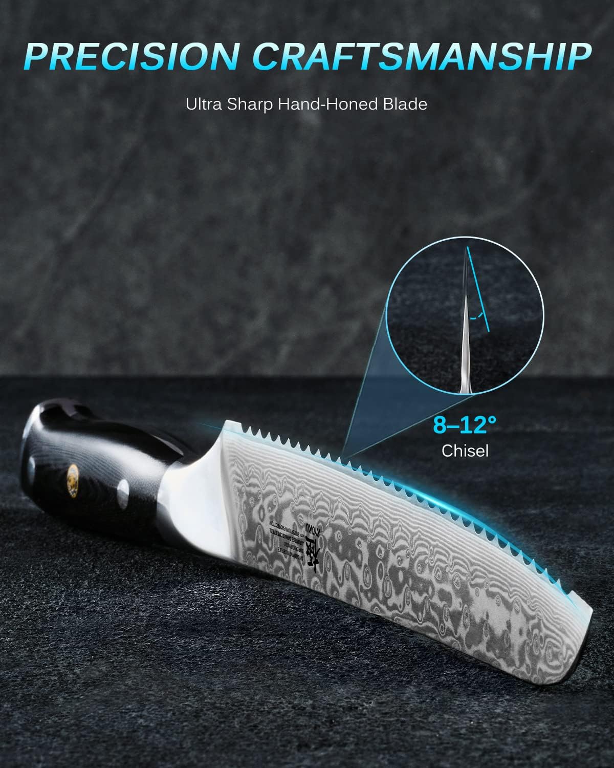 Gin Series 7" Santoku Knife, Japanese Chef Knife VG10 Damascus Stainless Steel Kitchen Knife with Silver Ion Blade G10 Handle Mosaic Pin