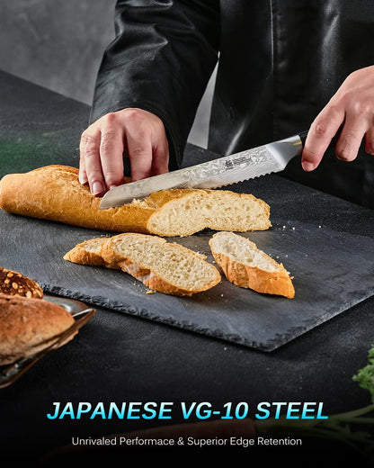 Gin Series 7" Santoku Knife, Japanese Chef Knife VG10 Damascus Stainless Steel Kitchen Knife with Silver Ion Blade G10 Handle Mosaic Pin