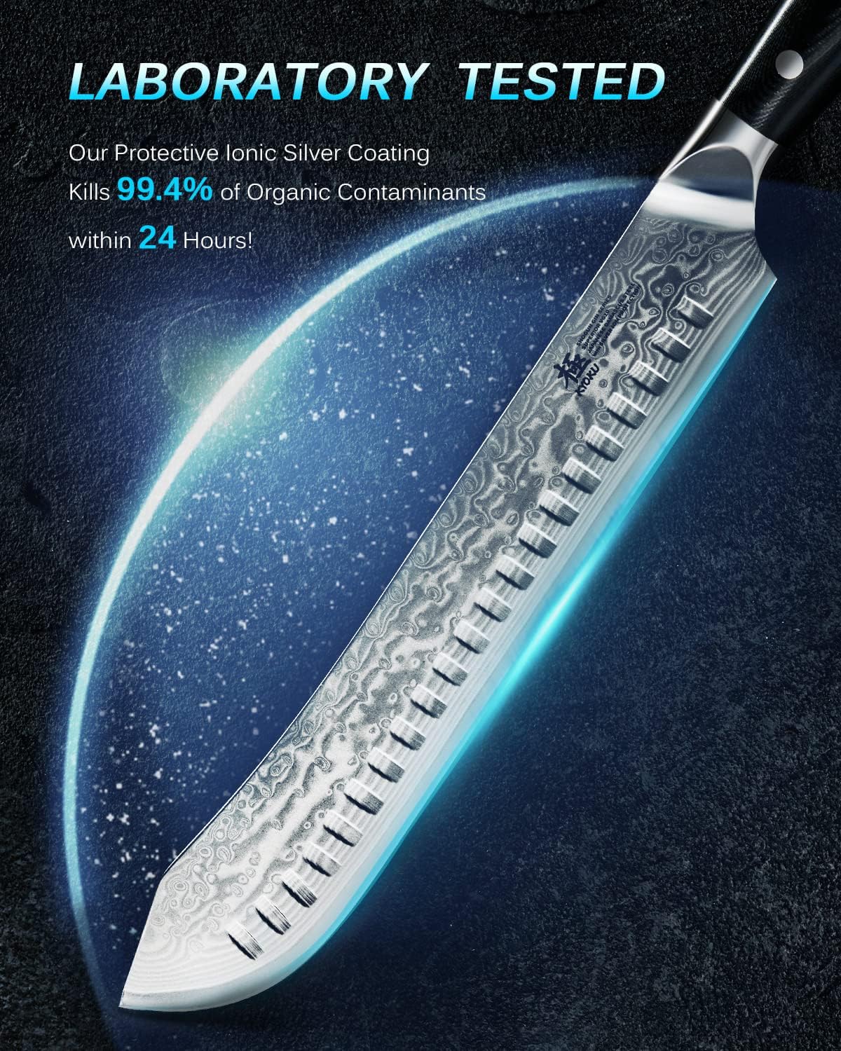 Gin Series 7" Santoku Knife, Japanese Chef Knife VG10 Damascus Stainless Steel Kitchen Knife with Silver Ion Blade G10 Handle Mosaic Pin