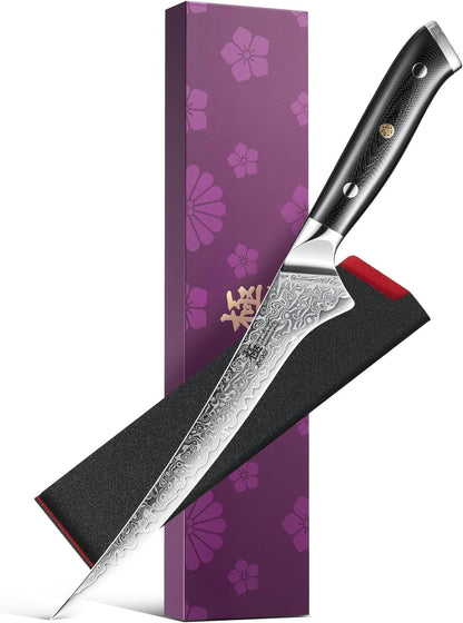 Gin Series 7" Santoku Knife, Japanese Chef Knife VG10 Damascus Stainless Steel Kitchen Knife with Silver Ion Blade G10 Handle Mosaic Pin