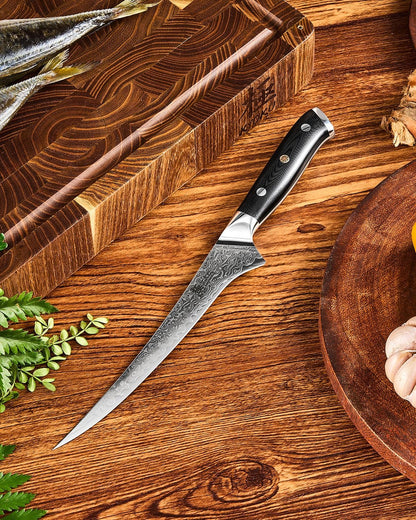 Gin Series 7" Santoku Knife, Japanese Chef Knife VG10 Damascus Stainless Steel Kitchen Knife with Silver Ion Blade G10 Handle Mosaic Pin