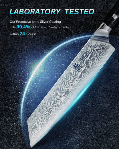 Gin Series 7" Santoku Knife, Japanese Chef Knife VG10 Damascus Stainless Steel Kitchen Knife with Silver Ion Blade G10 Handle Mosaic Pin