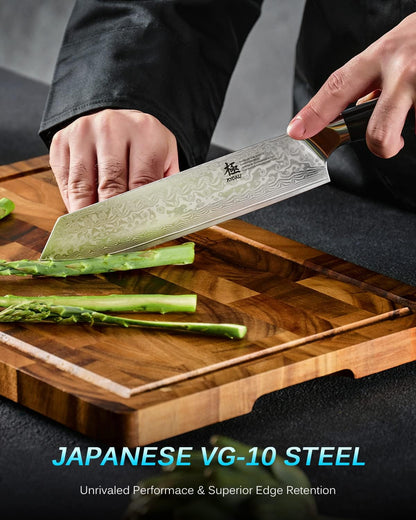Gin Series 7" Santoku Knife, Japanese Chef Knife VG10 Damascus Stainless Steel Kitchen Knife with Silver Ion Blade G10 Handle Mosaic Pin