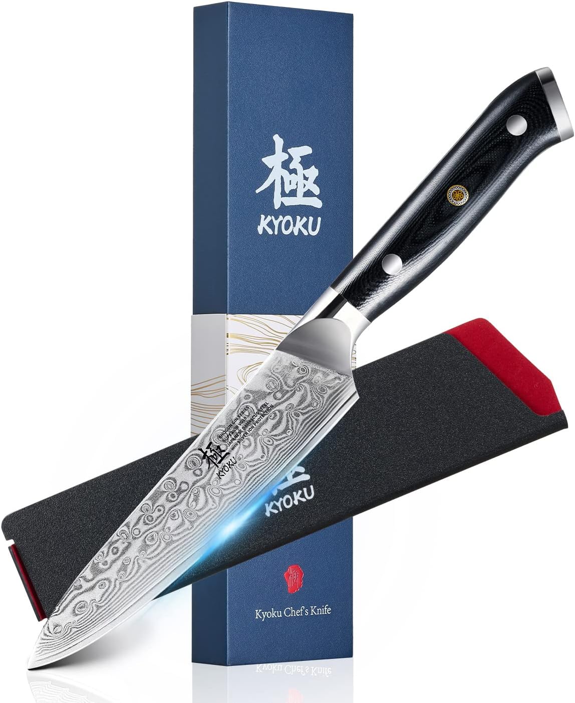 Gin Series 7" Santoku Knife, Japanese Chef Knife VG10 Damascus Stainless Steel Kitchen Knife with Silver Ion Blade G10 Handle Mosaic Pin