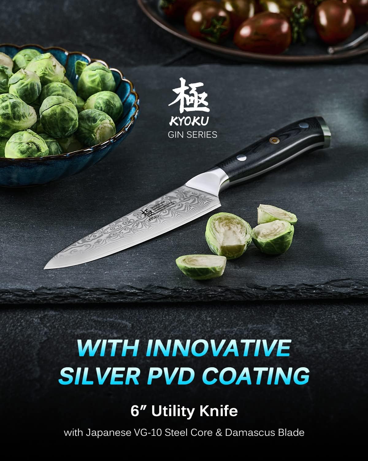 Gin Series 7" Santoku Knife, Japanese Chef Knife VG10 Damascus Stainless Steel Kitchen Knife with Silver Ion Blade G10 Handle Mosaic Pin