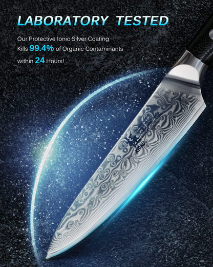 Gin Series 7" Santoku Knife, Japanese Chef Knife VG10 Damascus Stainless Steel Kitchen Knife with Silver Ion Blade G10 Handle Mosaic Pin