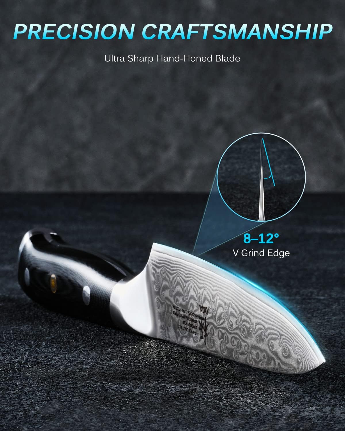 Gin Series 7" Santoku Knife, Japanese Chef Knife VG10 Damascus Stainless Steel Kitchen Knife with Silver Ion Blade G10 Handle Mosaic Pin