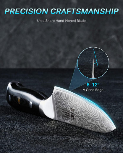 Gin Series 7" Santoku Knife, Japanese Chef Knife VG10 Damascus Stainless Steel Kitchen Knife with Silver Ion Blade G10 Handle Mosaic Pin