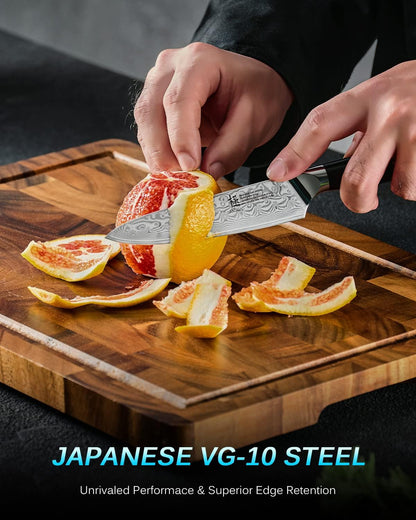 Gin Series 7" Santoku Knife, Japanese Chef Knife VG10 Damascus Stainless Steel Kitchen Knife with Silver Ion Blade G10 Handle Mosaic Pin
