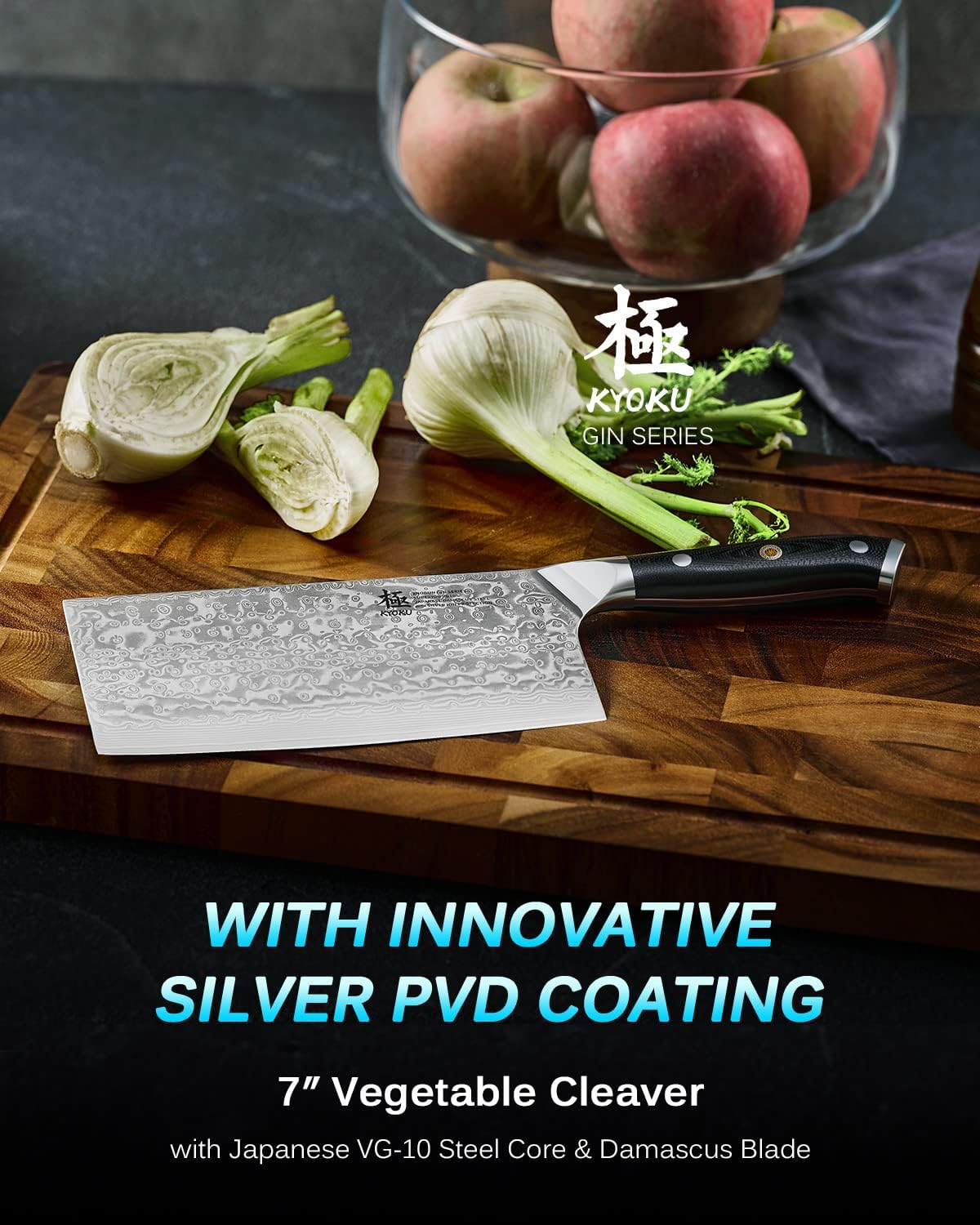 Gin Series 7" Santoku Knife, Japanese Chef Knife VG10 Damascus Stainless Steel Kitchen Knife with Silver Ion Blade G10 Handle Mosaic Pin