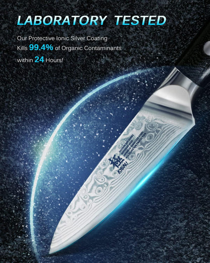 Gin Series 7" Santoku Knife, Japanese Chef Knife VG10 Damascus Stainless Steel Kitchen Knife with Silver Ion Blade G10 Handle Mosaic Pin