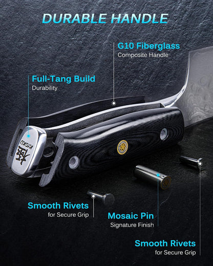 Gin Series 7" Santoku Knife, Japanese Chef Knife VG10 Damascus Stainless Steel Kitchen Knife with Silver Ion Blade G10 Handle Mosaic Pin