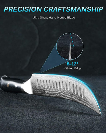Gin Series 7" Santoku Knife, Japanese Chef Knife VG10 Damascus Stainless Steel Kitchen Knife with Silver Ion Blade G10 Handle Mosaic Pin