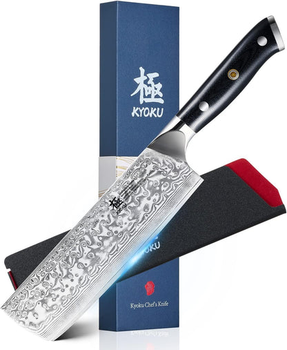 Gin Series 7" Santoku Knife, Japanese Chef Knife VG10 Damascus Stainless Steel Kitchen Knife with Silver Ion Blade G10 Handle Mosaic Pin