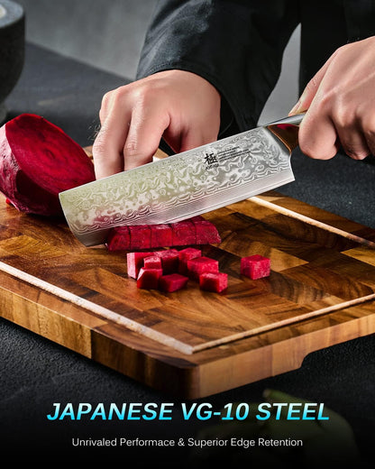 Gin Series 7" Santoku Knife, Japanese Chef Knife VG10 Damascus Stainless Steel Kitchen Knife with Silver Ion Blade G10 Handle Mosaic Pin