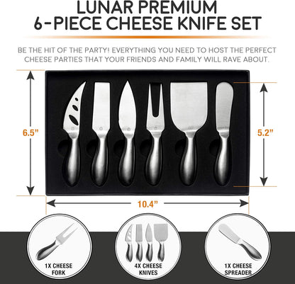 Lunar 6-Piece Premium Stainless Steel Cheese Knife Set