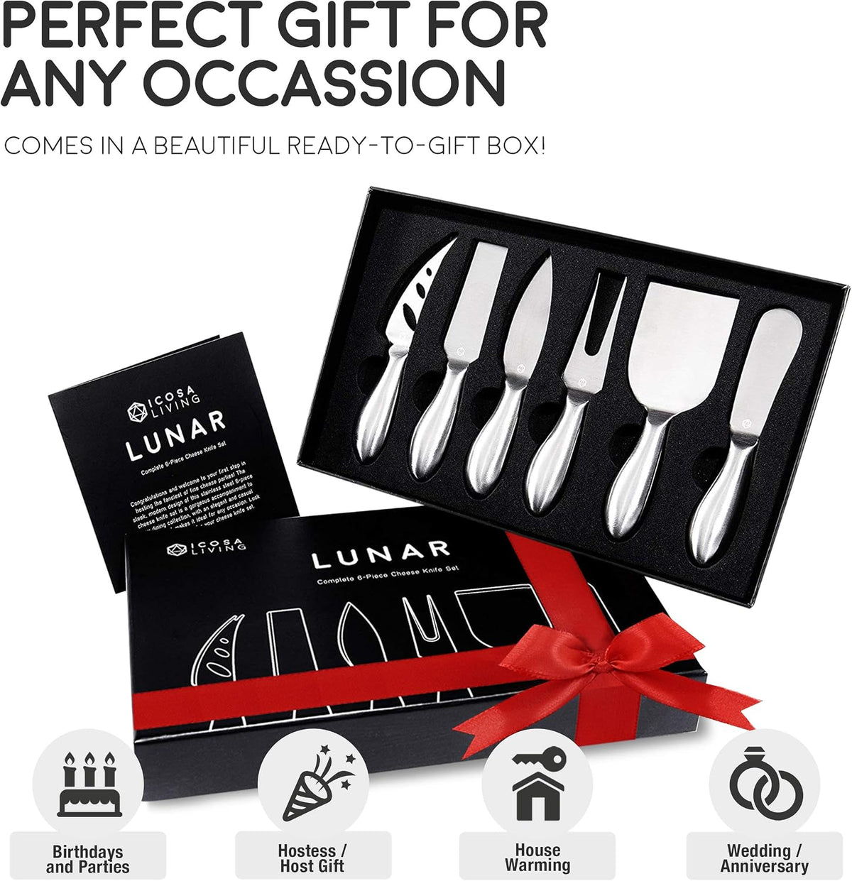Lunar 6-Piece Premium Stainless Steel Cheese Knife Set