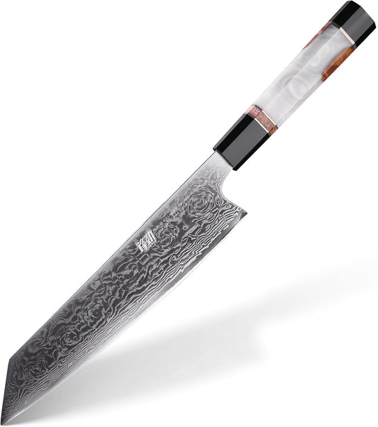 9 inch Japanese Kiritsuke Knife, Sharp Cuchillos Japoneses, Damascus Kitchen Knife for Professional & Home Chefs (BLACK-ROSE Series)