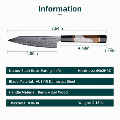 9 inch Japanese Kiritsuke Knife, Sharp Cuchillos Japoneses, Damascus Kitchen Knife for Professional & Home Chefs (BLACK-ROSE Series)