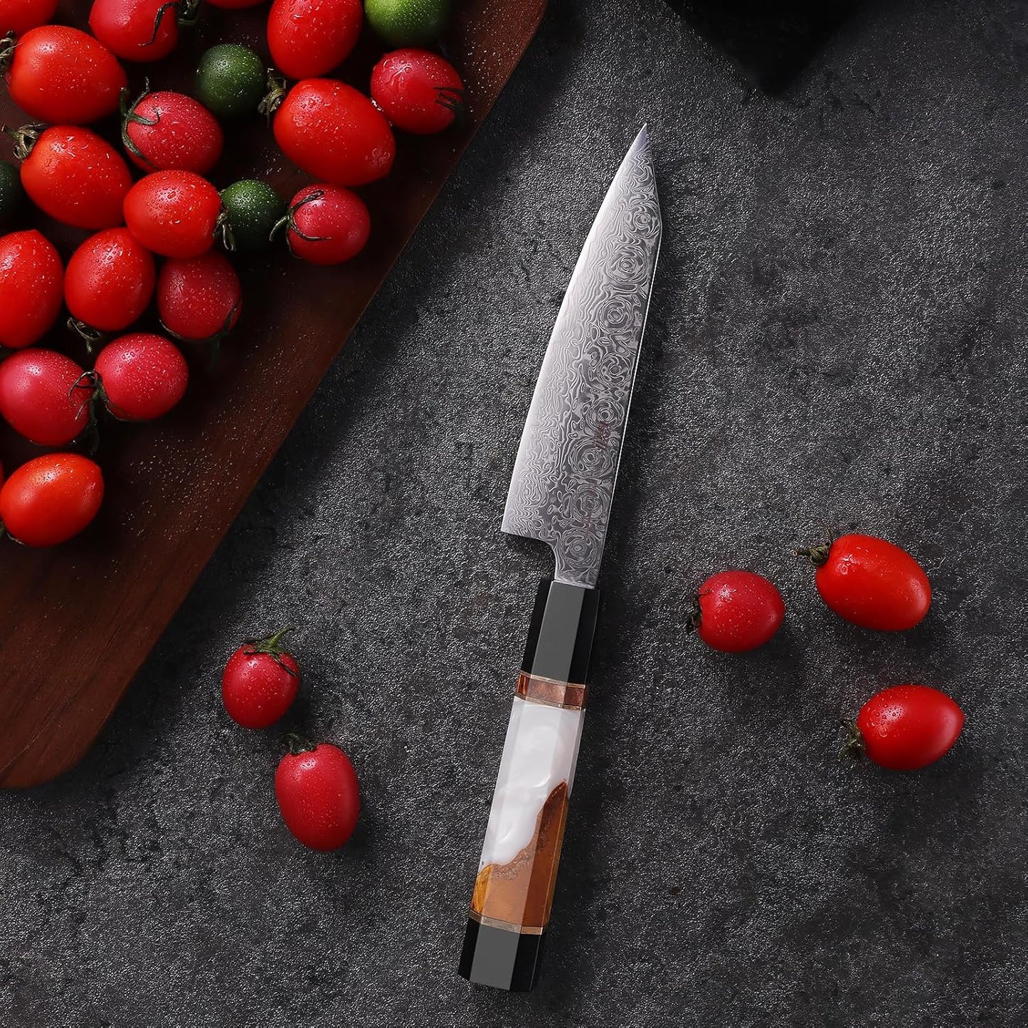 9 inch Japanese Kiritsuke Knife, Sharp Cuchillos Japoneses, Damascus Kitchen Knife for Professional & Home Chefs (BLACK-ROSE Series)